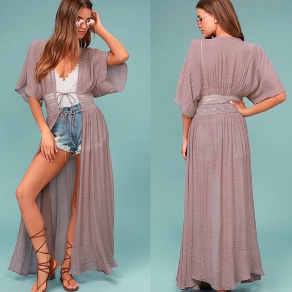 Lulus Dresses & Skirts - Lulu’s Mauve Lace Duster Cardigan Cover Up